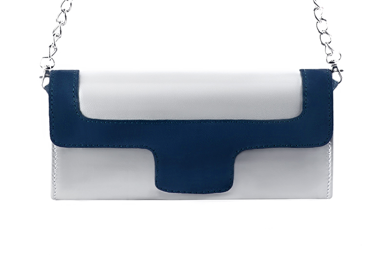 Light silver and navy blue women's dress clutch, for weddings, ceremonies, cocktails and parties. Profile view - Florence KOOIJMAN